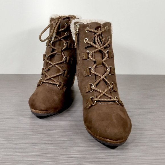 Dr. Scholl's Charmer Wedge Bootie, Brown Fabric, Womens Size 6 US / 36 - Picture 4 of 11